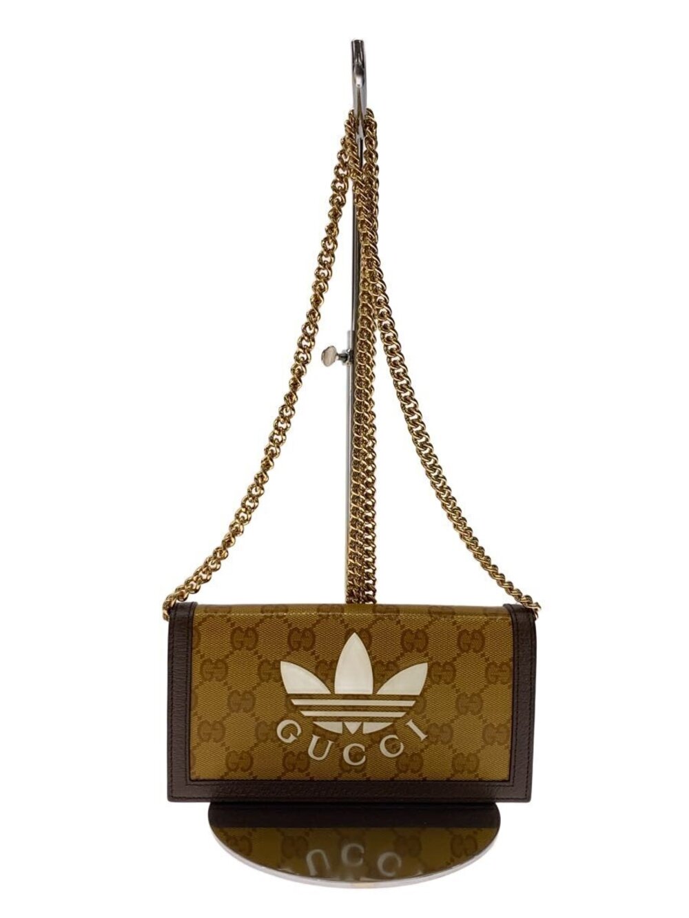 Gucci Adidas shoulder bag Trefoil logo gold chain Camel Brown All over